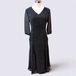 MaxMara Pure Silk Polka Dot V-Neck Midi Dress Black White Italy 8